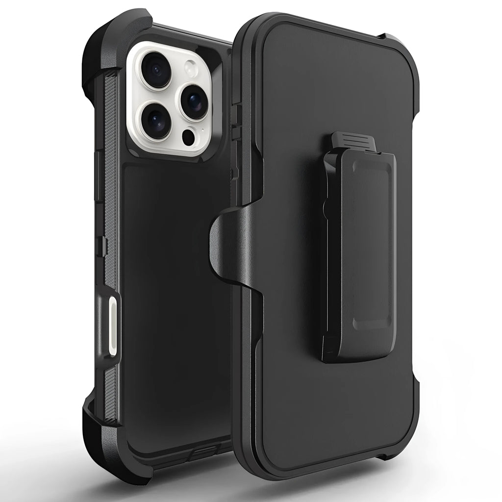 Three-in-one solid-colour drop-resistant hard shell phone case for Apple iPhone in black