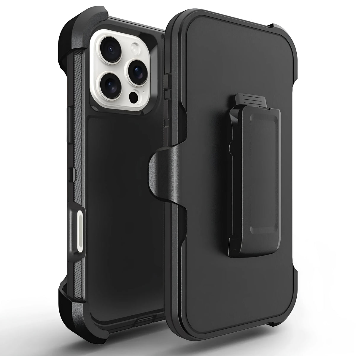 Three-in-one solid-colour drop-resistant hard shell phone case for Apple iPhone in black