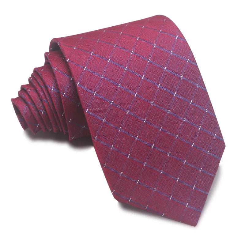 8cm wide polyester jacquard striped men's business tie shown in multiple colour variations