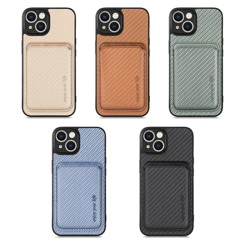 Imitation leather phone case sticker with magnetic card holder in black, compatible with iPhone and Samsung