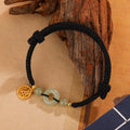 Silver geometric peace buckle Hetian jade bracelet with adjustable strap in black or wine red