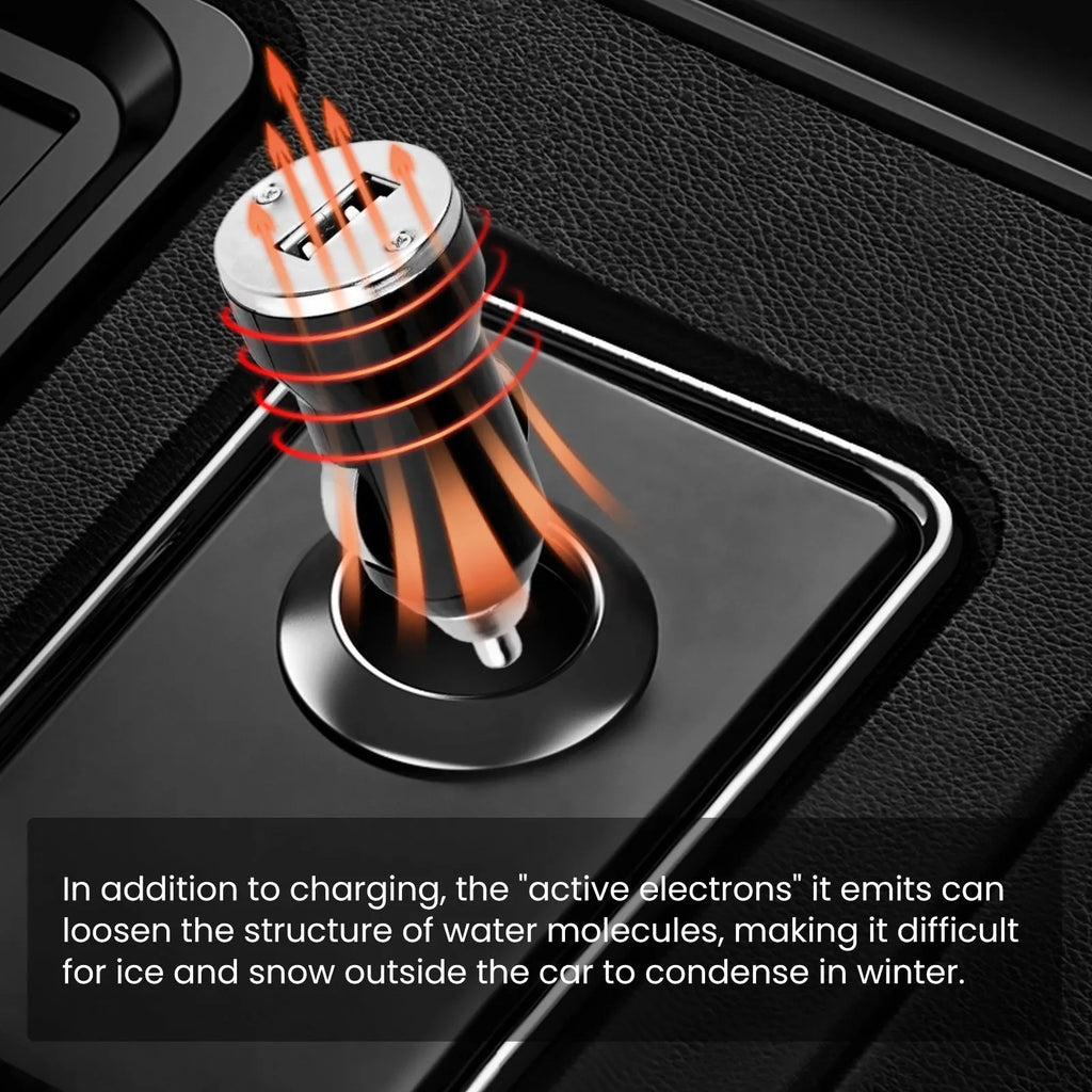 Compact black car deicer and portable charger with built-in shovel handle for windscreen scraping