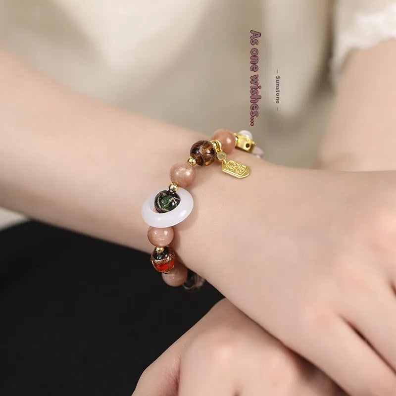 Hand-woven women's bracelet with fragrant grey coloured glaze beads and accent stones