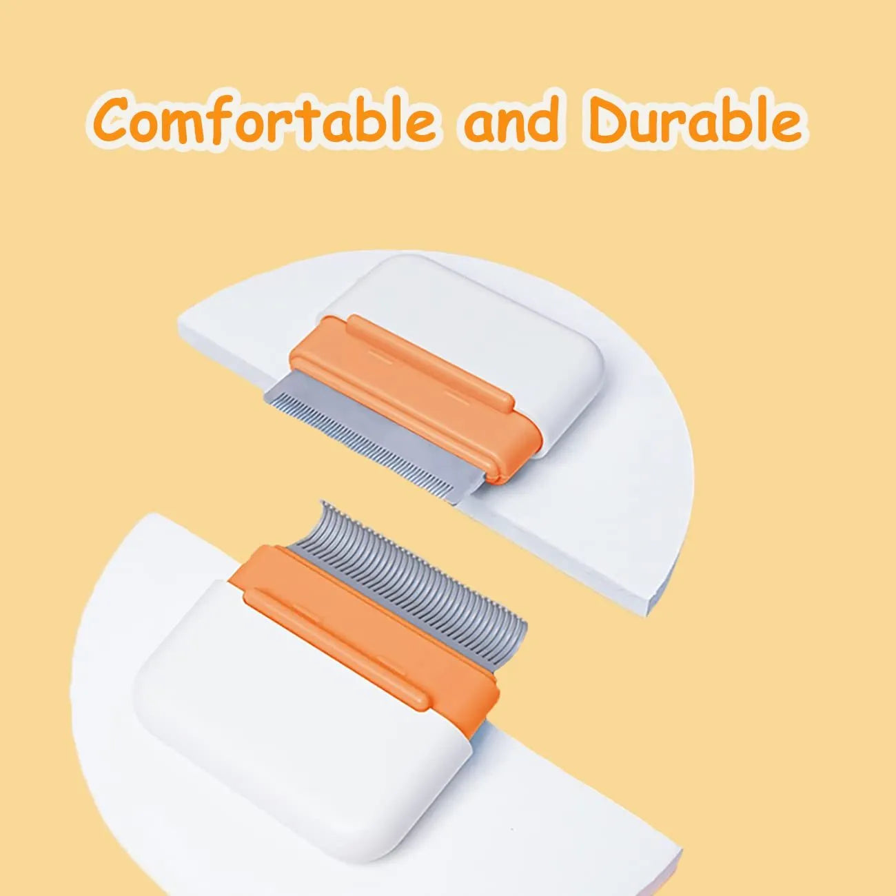 Blue double-sided pet grooming comb with stainless steel teeth and ABS handle for deshedding and massage