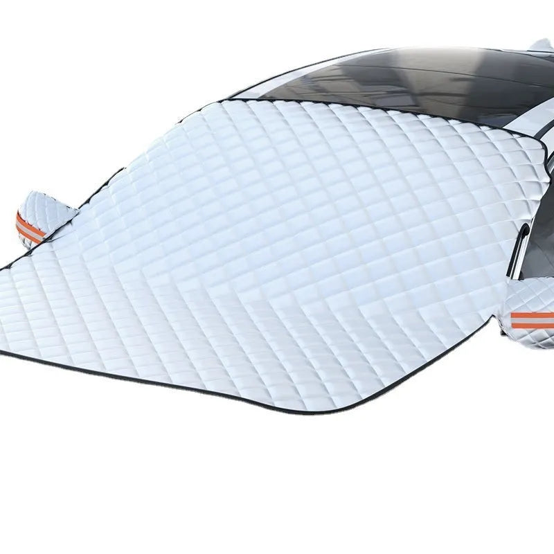 Winter car windshield cover for SUVs with aluminium foil construction and magnetic fasteners