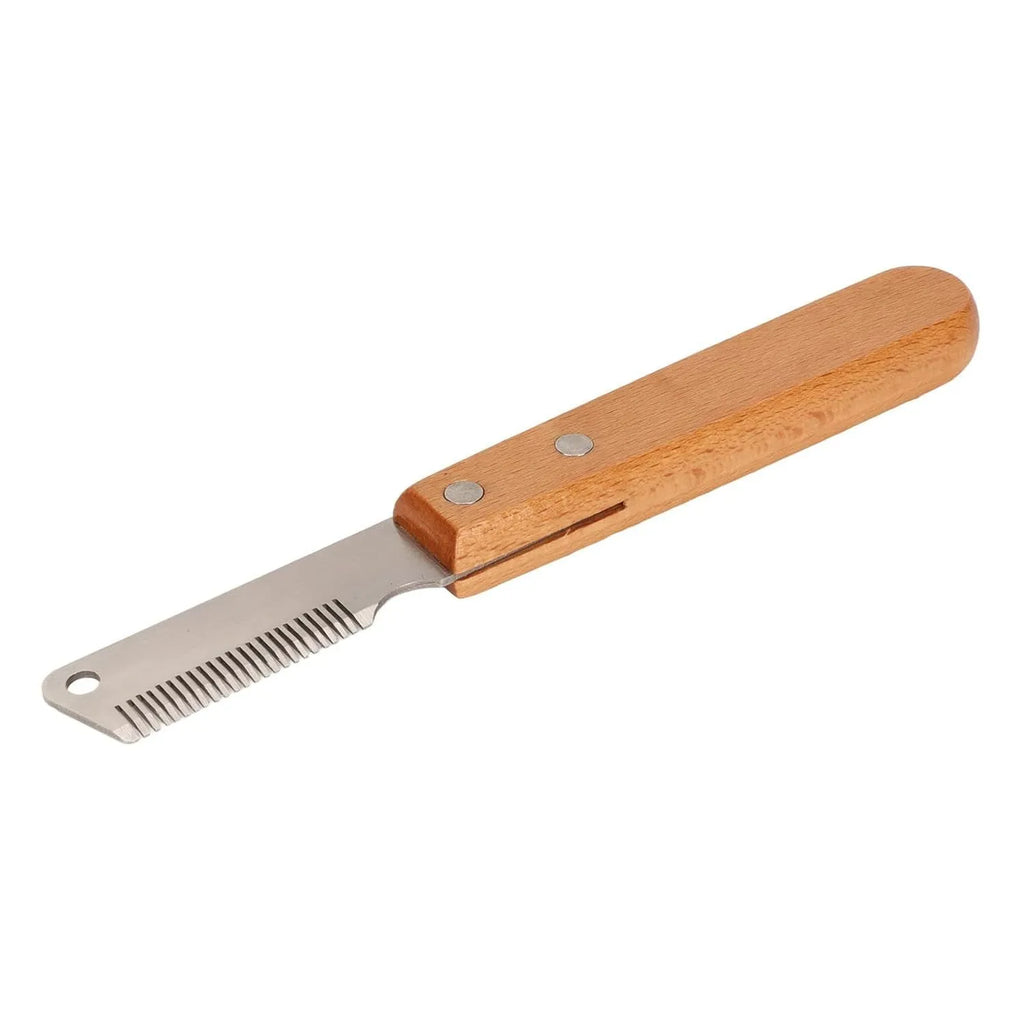 Dog stripping knife grooming tool with wooden handle in two sizes