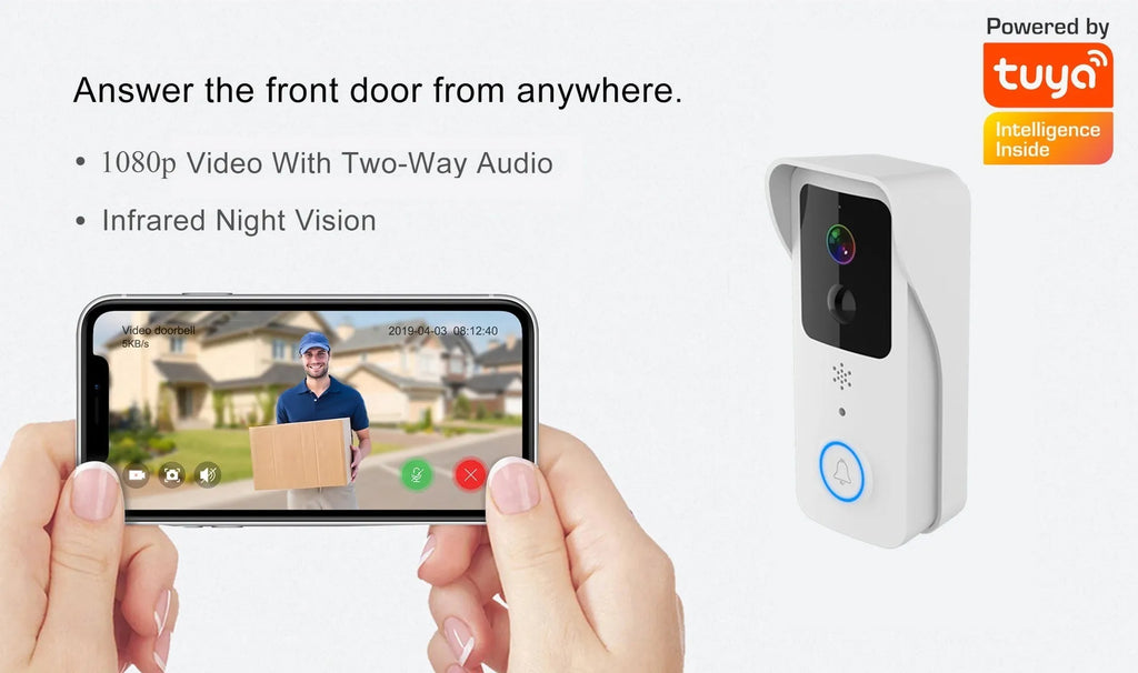Black and white smart waterproof visual doorbell with remote intercom on a wall