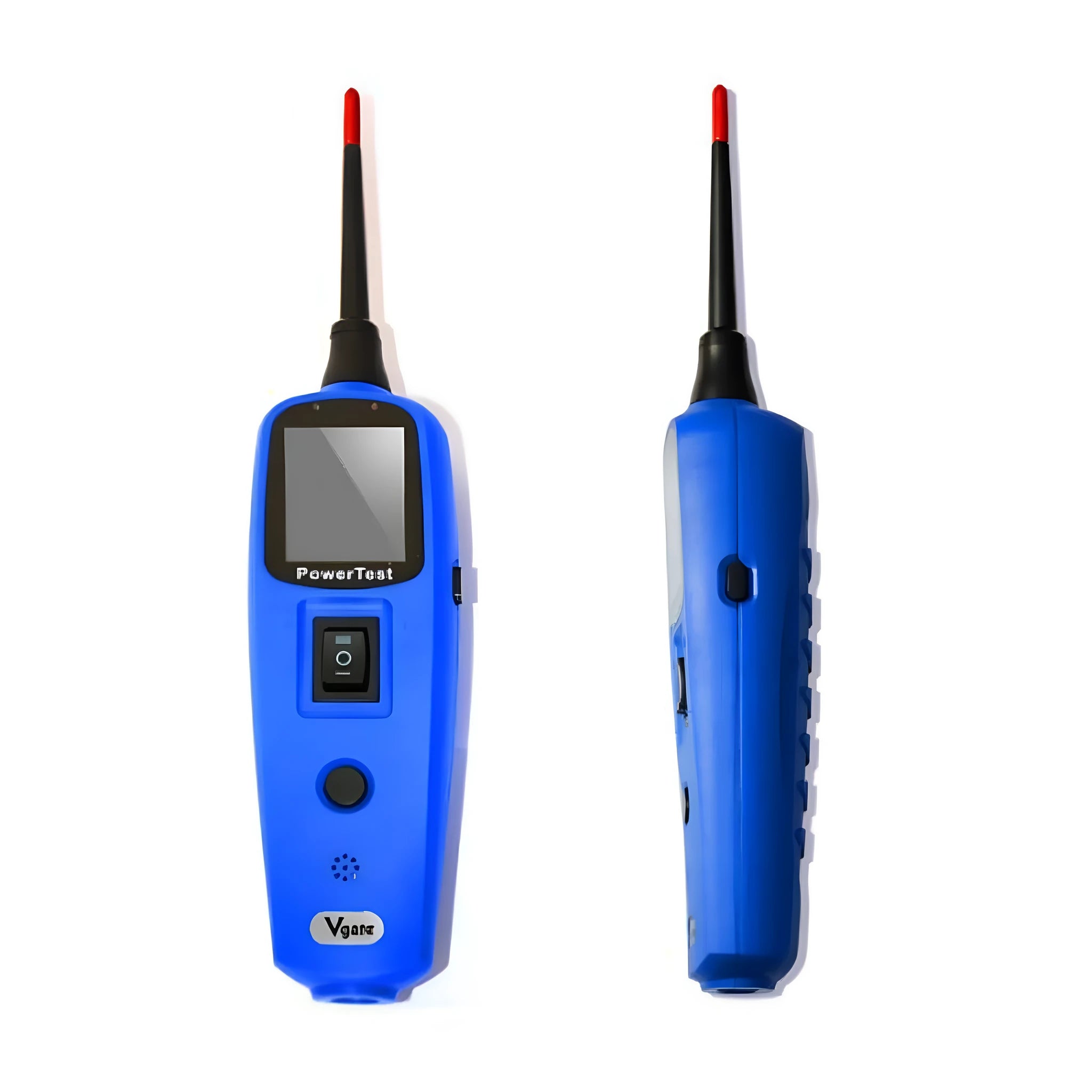 Blue automotive circuit test pen with colour display, extension cable, and protective case for vehicle electrical diagnosis