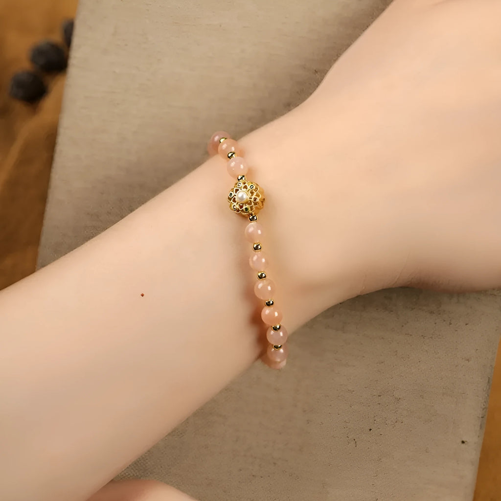 Hand-woven crystal bracelet with 6mm beads showing sun moon pastoral design in three colour options