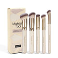 5-piece apricot coloured makeup brush set with angled blusher brush for powder and cream application