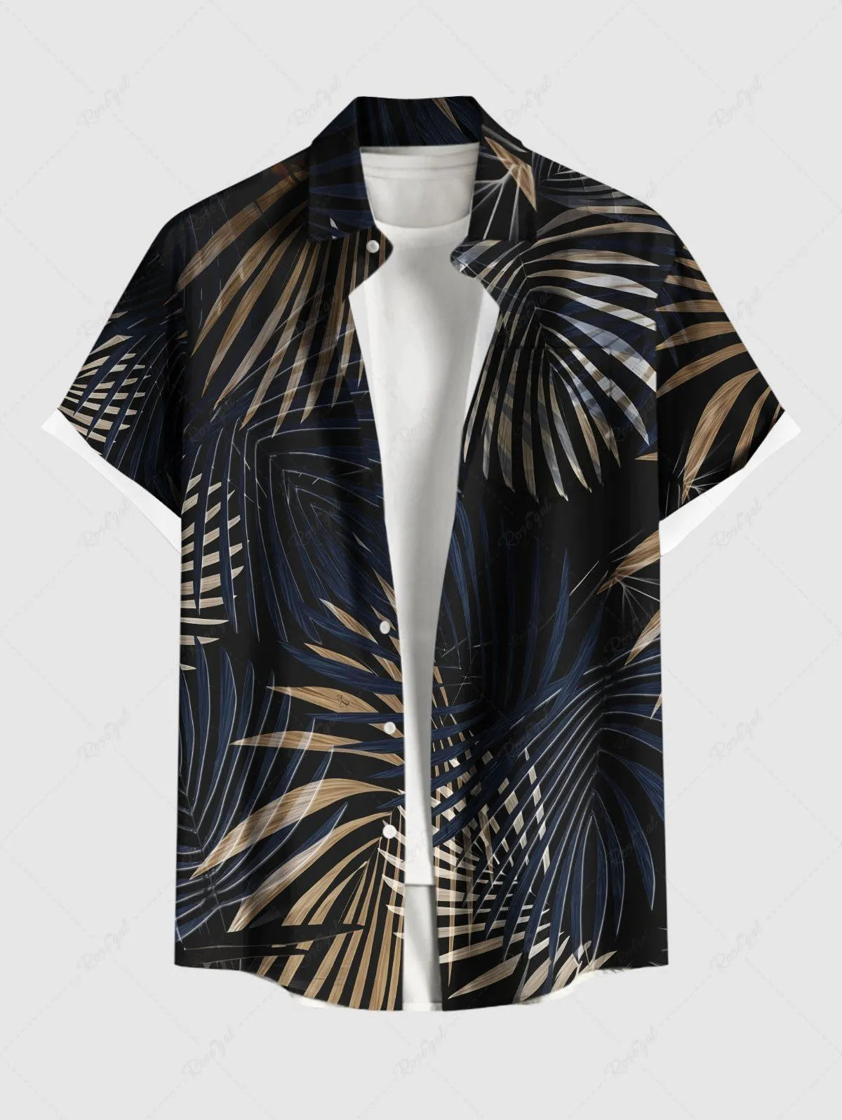 Men's striped summer shirt with stand collar and short sleeves in loose cardigan style