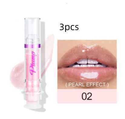 Tube of lip gloss showing shiny finish, available in six different colour shades.