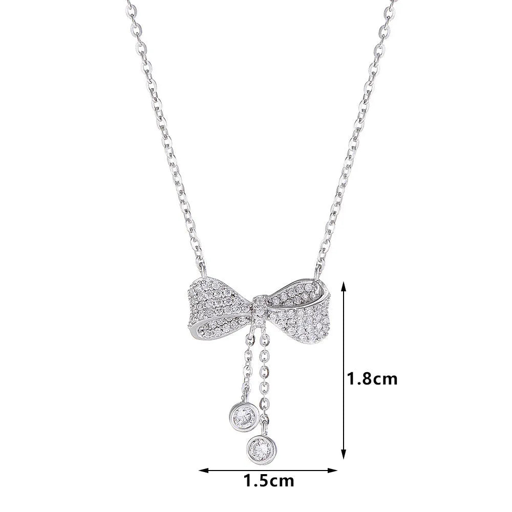 S925 sterling silver bow pendant necklace on O-ring chain with 40-45cm circumference