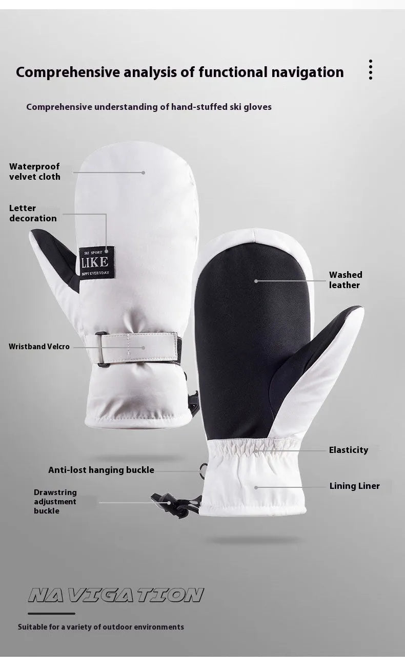Black windproof cycling gloves with touch screen fingertips on a bicycle handlebar.