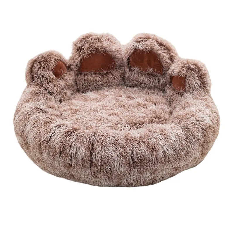 Plush kennel two-color thickened round pet bed for dogs – double silk gray hand-shaped brush nest