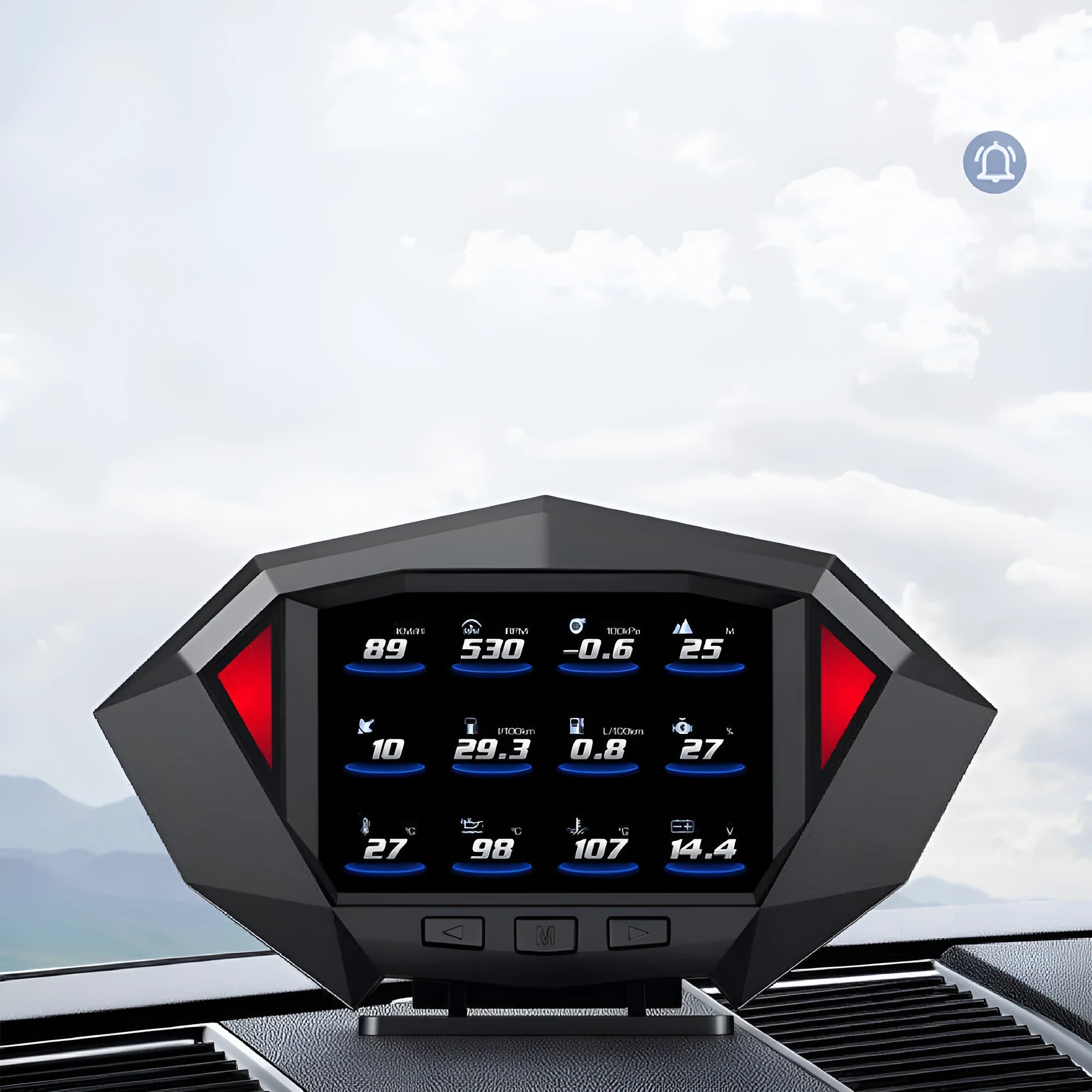 Black vehicle HUD head-up display unit with LCD screen, OBD cable, and anti-slip pad