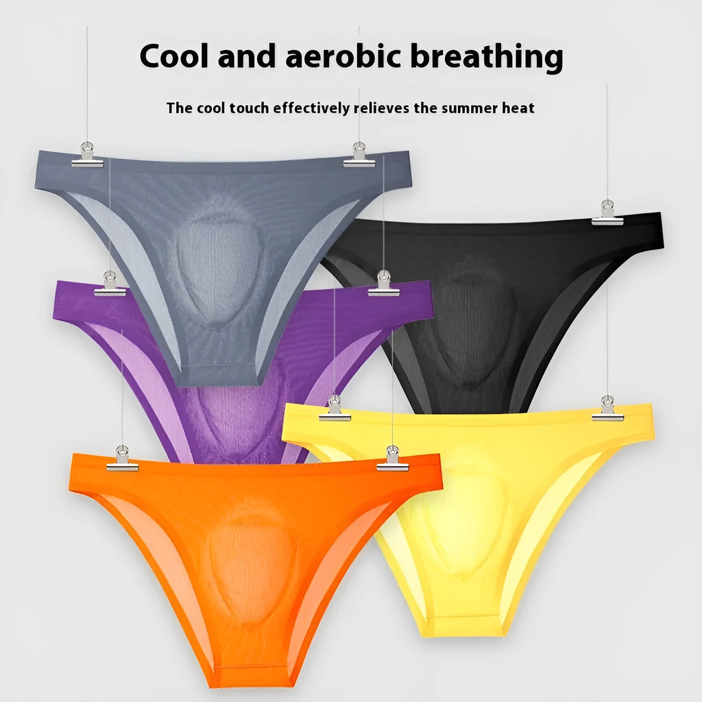 Ultra-thin Ice Silk low-waist seamless panties in black, white, grey, blue, purple, and orange colours