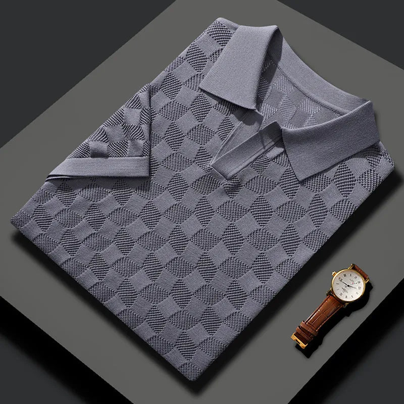 Men's short sleeve mulberry silk business casual sweater with lapels in four colour options