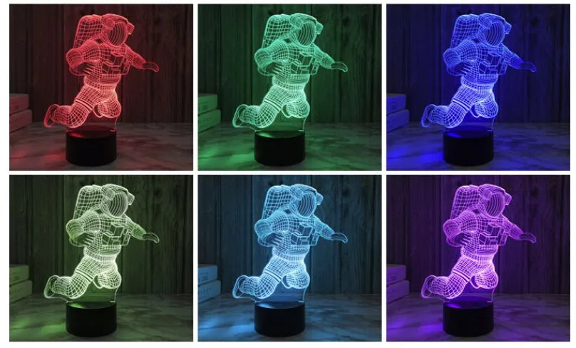 Small astronaut 3D night light with USB plug-in LED, space-themed design, touch or remote control option