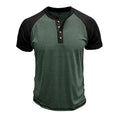 Men's short sleeve colour block pullover top with raglan sleeves on a mannequin.