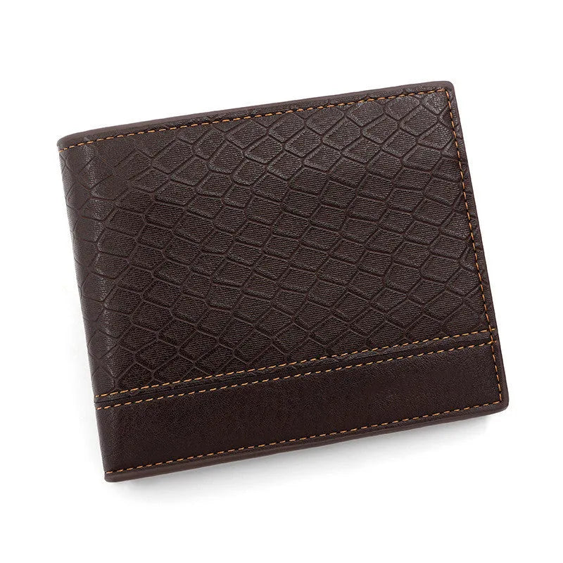 Men's PU leather embossed snake pattern wallet in earth brown with multiple card slots and coin pocket