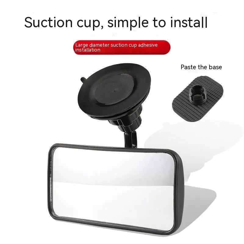 Black 360-degree rotating car rearview mirror with sucker attachment on windscreen
