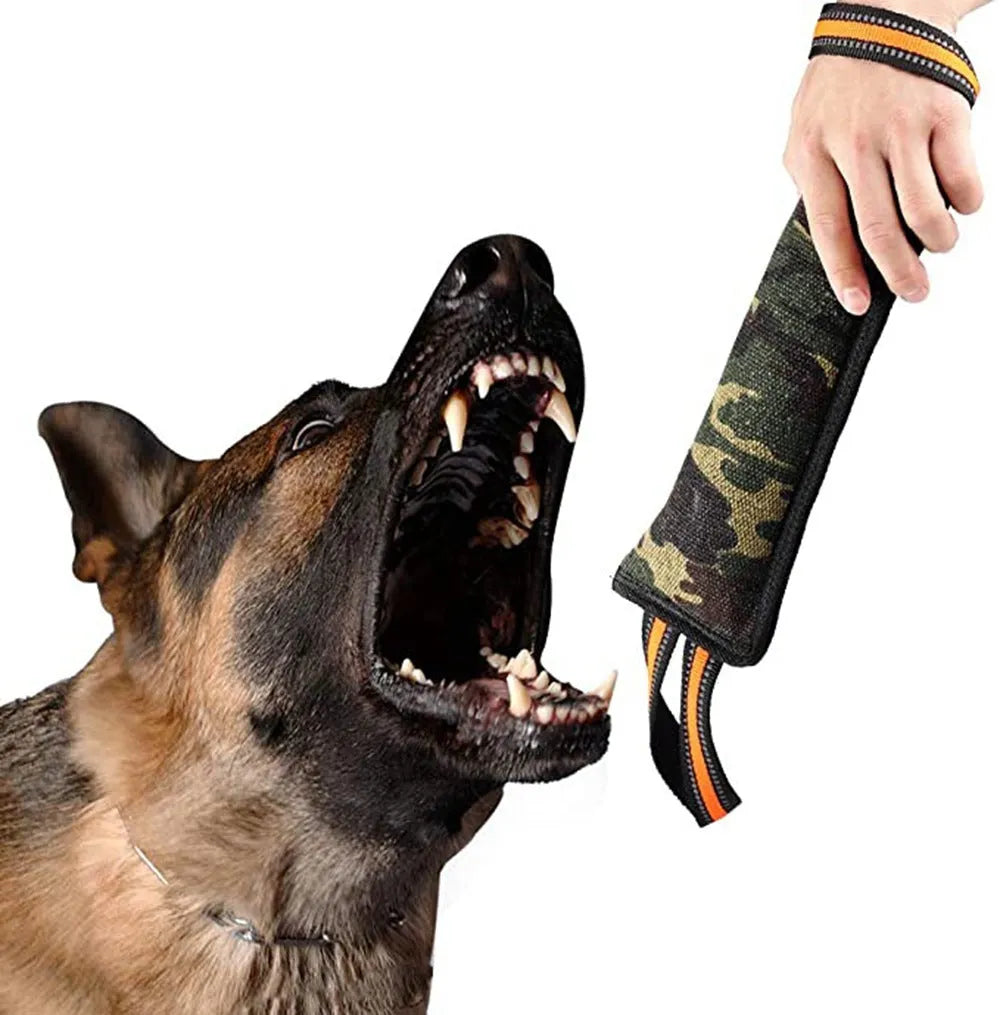 55cm long yellow-edged jute dog bite stick with reflective material for training