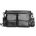 Men's genuine leather crossbody messenger bag in black solid colour on white background