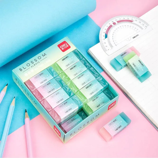 Cute translucent coloured pencil rubber eraser measuring 4.8cm by 2cm by 1cm for school and art use