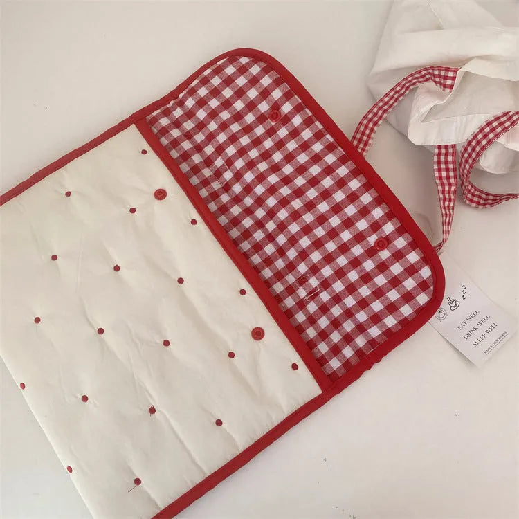 Embroidered rabbit pattern tablet storage bag in red rabbit colour, nylon material, 11 inch size