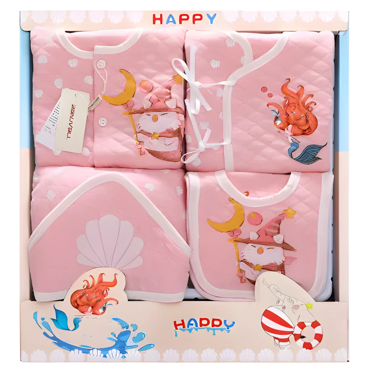 Baby gift box newborn set in blue colour showing clothing and accessories coordinated for a newborn up to 80cm
