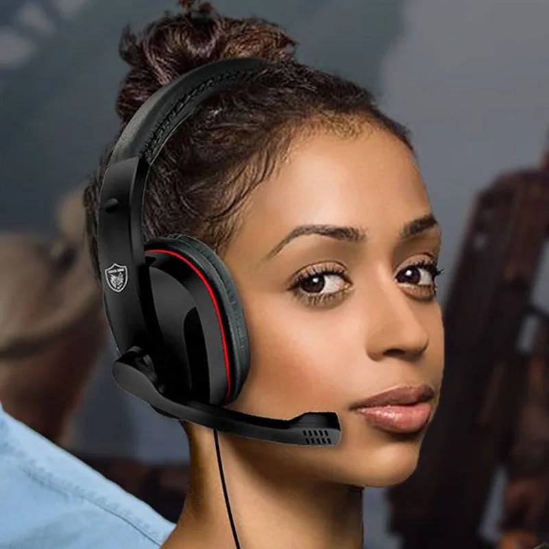 Black wired gaming computer headset with 1.2 metre cable and 6.3mm plug