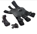 Black GoPro dog chest strap back mount harness on a dog, adjustable padded fit