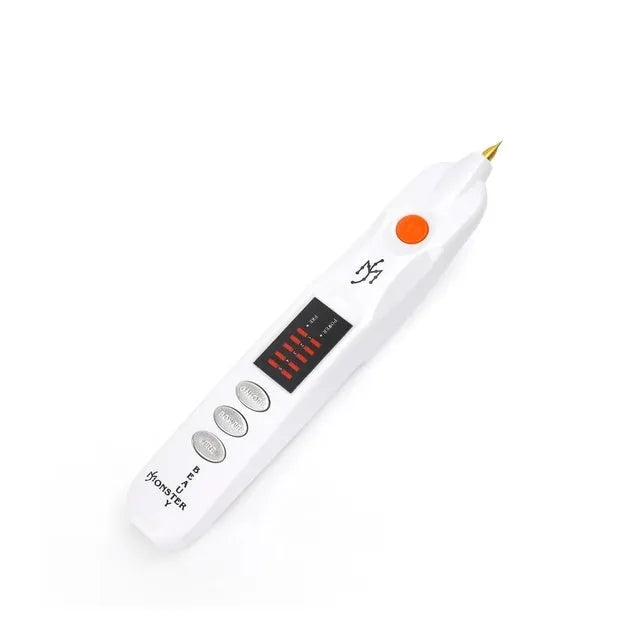White beauty instrument facial massager with ABS plastic body and control buttons for gear selection
