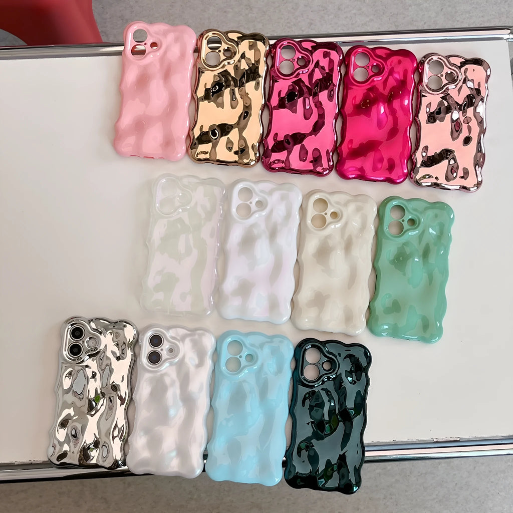 Niche Advanced Sense Plating Shell TPU phone case with wave bubble finish in silver electroplated colour