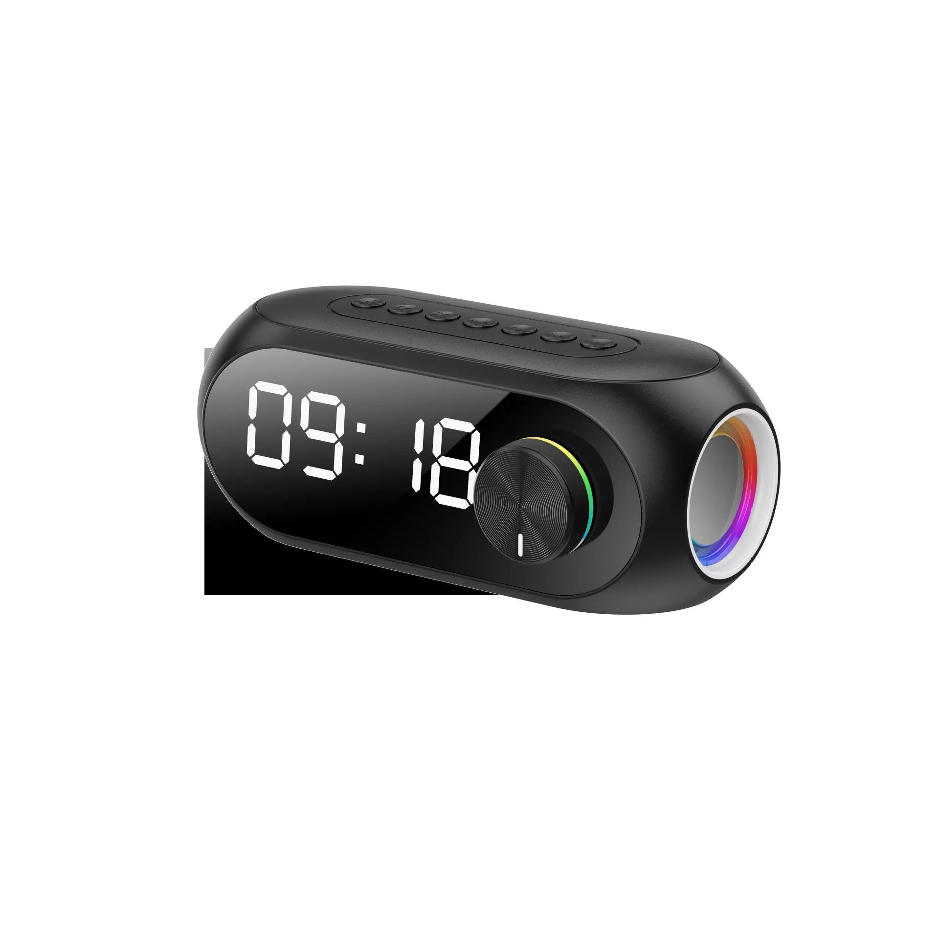 Portable mini clock radio speaker with extra bass in S8 Black, White and Blue colour options