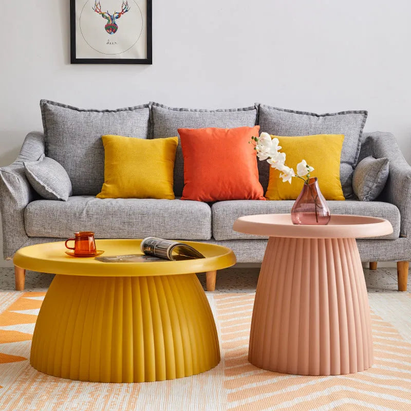 Mushroom-shaped small coffee table in gray, plastic, modern simple style for balcony or living room