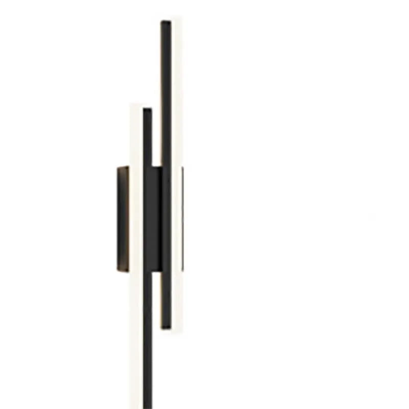 Modern minimalist Scandinavian LED wall light with acrylic shade in black or gold finish, shown in 48cm, 50cm, and 65cm sizes.