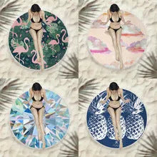 Fringed round beach towel 150x150 cm in flower colour made from polyester microfiber