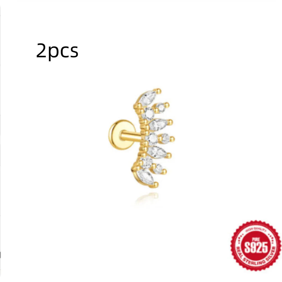 S925 sterling silver water drop shaped earrings with a flat spiral geometric design on a white background.