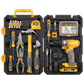 Grey yellow US style tool combo set with 82 chrome-vanadium steel pieces for furniture installation.