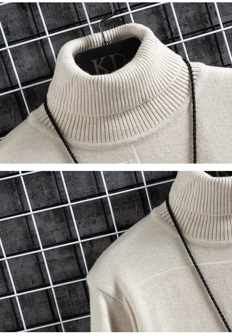 Student High Neck Pullover Knitted Sweater Acrylic Fine Wool Slim Fit Long Sleeve Korean Style Winter Casual Top for Young People in Beige Black Caramel Grey Navy Blue Wine Red White Sizes M to 3XL