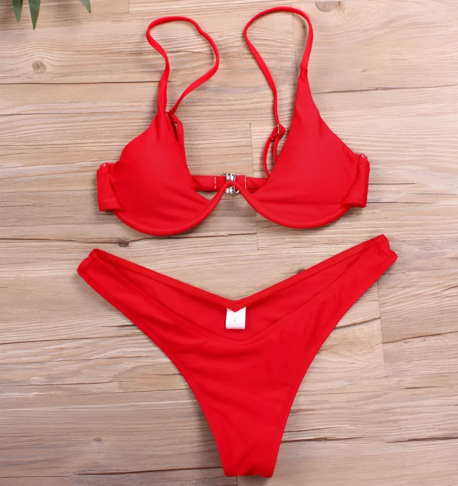 Multi-Color optional bikini swimsuit with strip steel belt and chest pad, available in 15 colours, solid colour open back design