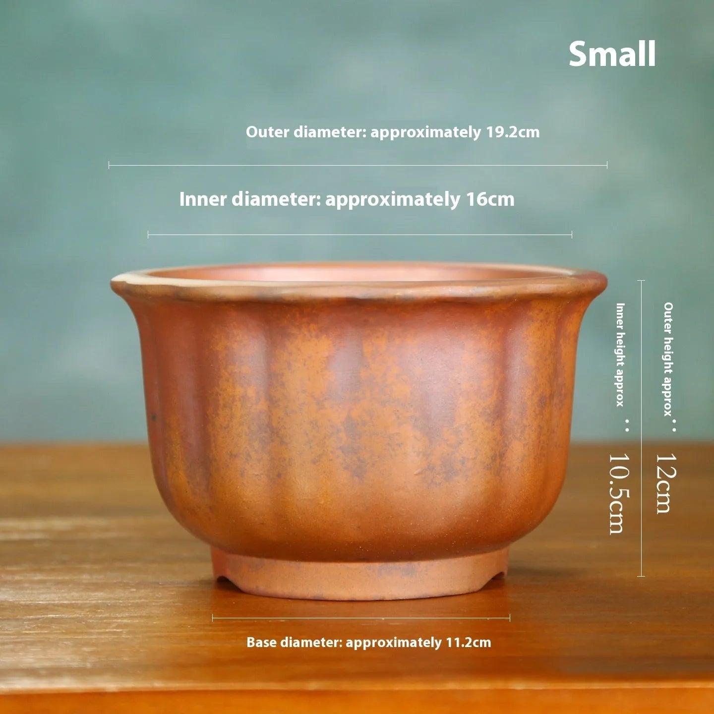 Antique carved purple sand ceramic flower pot with wood burning pattern for indoor plants