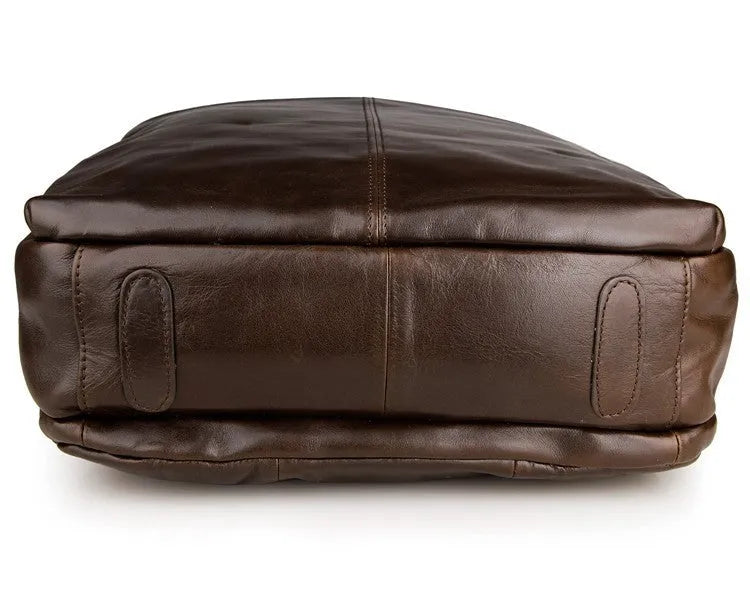 Top layer leather computer backpack in brown, fits 15 inch laptop, 29cm length 38cm height compact business daypack