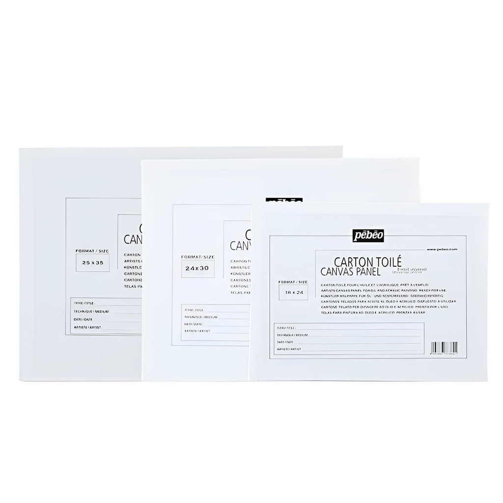 White cotton canvas painting board, primed surface, available in multiple sizes from 10x15cm to 40x50cm