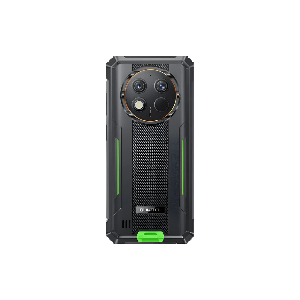 OUKITEL G1 Android mobile phone in grey, green, and orange colour options with included charger.