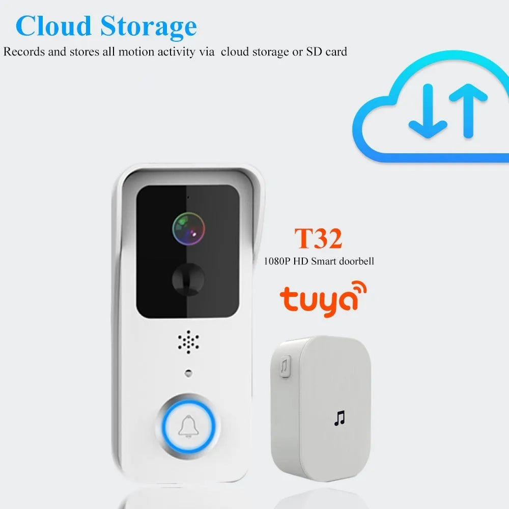 Black and white smart waterproof visual doorbell with remote intercom on a wall