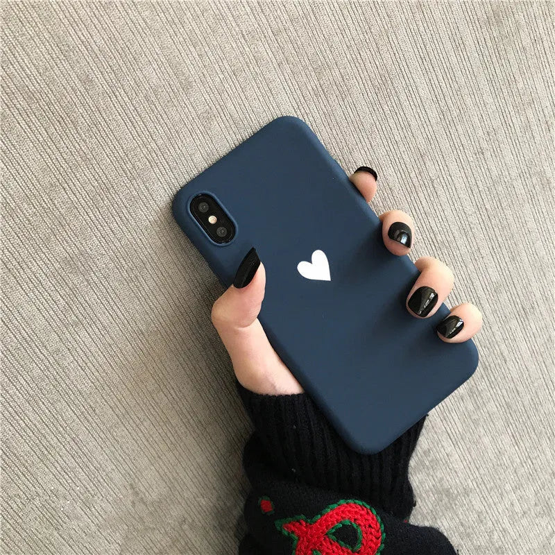 Simple hand-painted love design matte TPU iPhone case in cold wind colour with lanyard holes