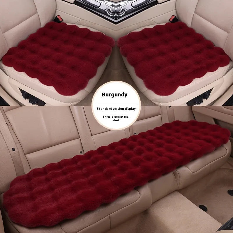 Bubble velvet rabbit plush car cushion three-piece set for five-seat cars without backrest in grey